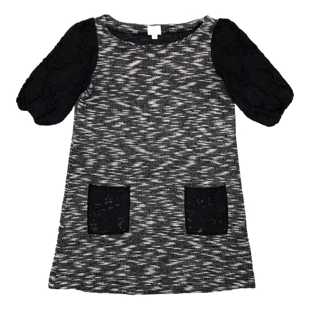 Anthropologie Postmark Dress XS Gray Heather‎ Mini Knit Floral Lace Sleeve
